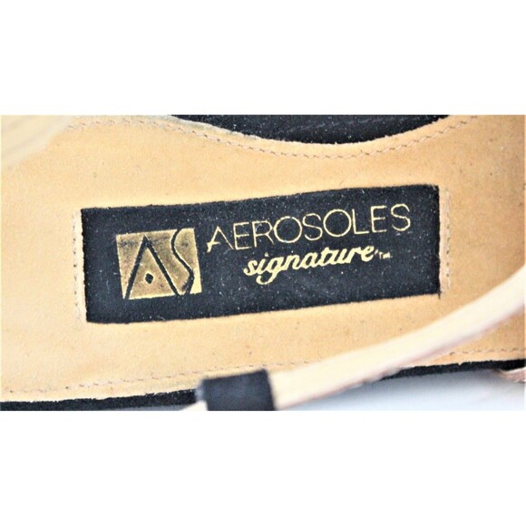 Aerosoles Signature Sandals Wedge Black Suede W Gold Cross Strap Size 9 - Picture 11 of 11